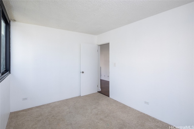 carpeted empty room featuring a textured ceiling