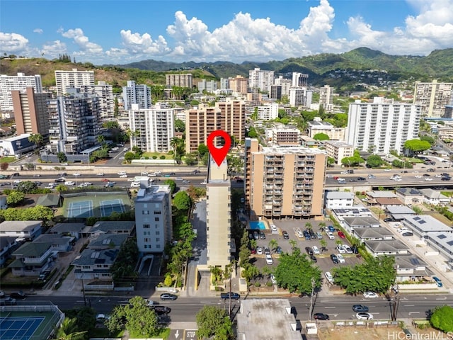 birds eye view of property with a mountain view