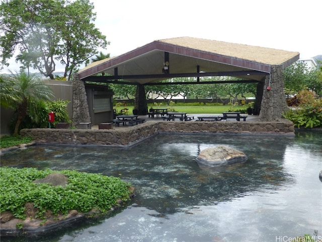 view of swimming pool featuring a gazebo