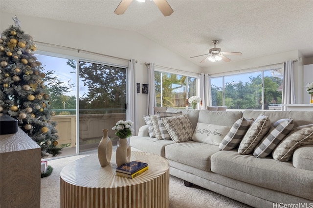 sunroom with lofted ceiling and ceiling fan