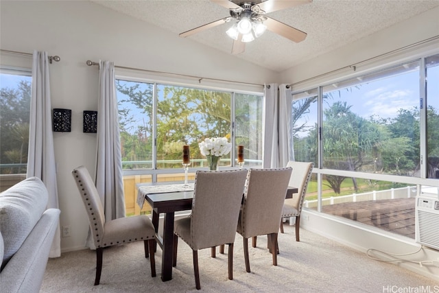 sunroom with lofted ceiling, a healthy amount of sunlight, and ceiling fan