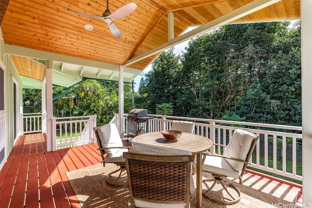 wooden deck with ceiling fan