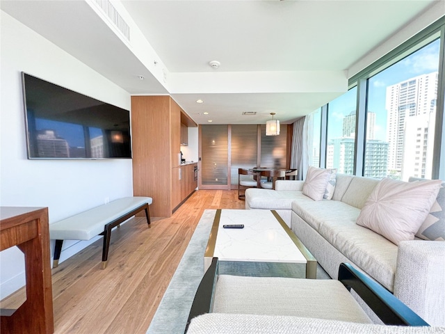 living room with light hardwood / wood-style flooring