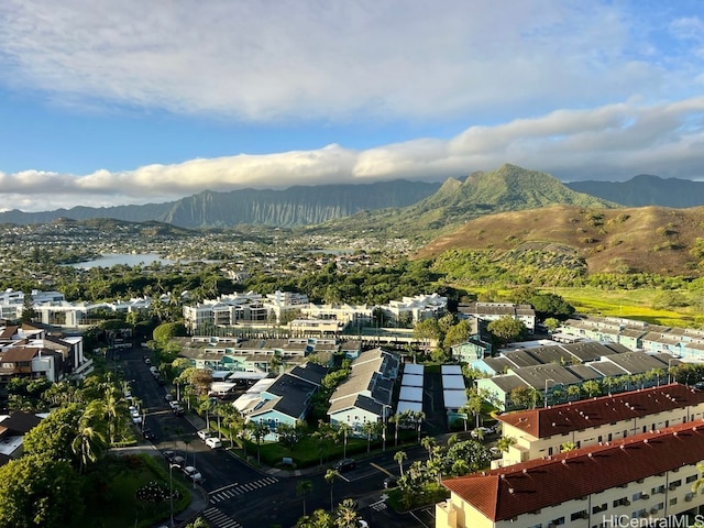 birds eye view of property featuring a mountain view