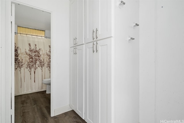 interior space with toilet and hardwood / wood-style flooring