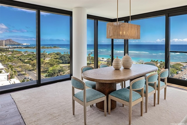 sunroom featuring a wealth of natural light and a water view