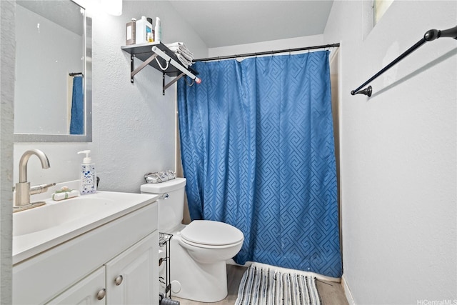 94-1420 Kahuli St, Waipahu, HI 96797 - full bathroom featuring vanity, toilet, a shower with curtain, and wood finished floors