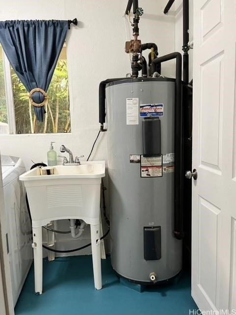 utility room featuring electric water heater