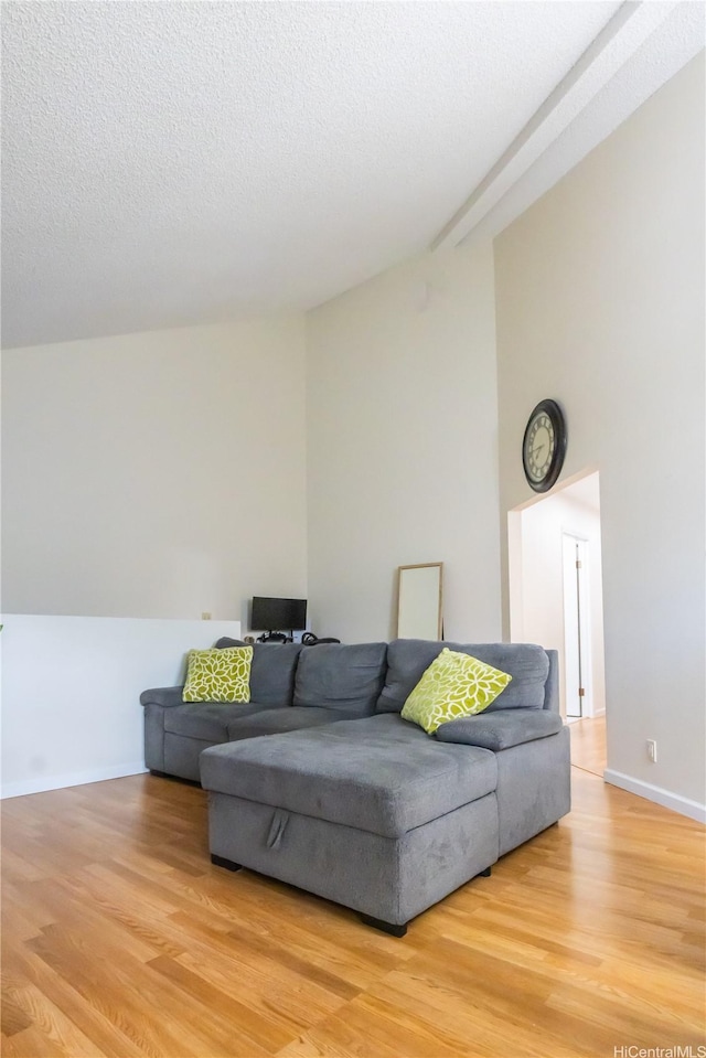 95-1058G Ainamakua Dr Unit 119, Mililani, HI 96789 - living area with light wood-style flooring, baseboards, a textured ceiling, and lofted ceiling