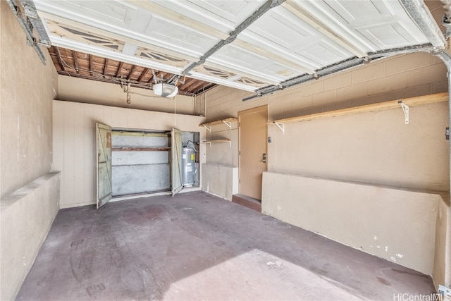 garage featuring a garage door opener and water heater