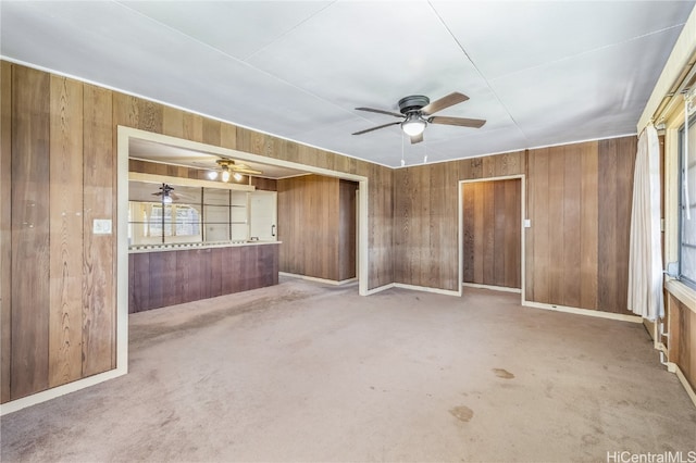 spare room featuring wood walls and carpet