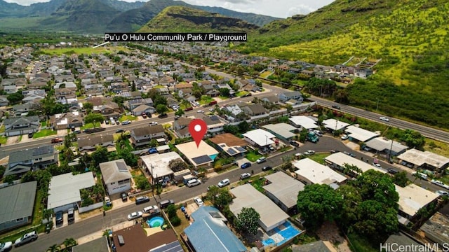 bird's eye view with a mountain view