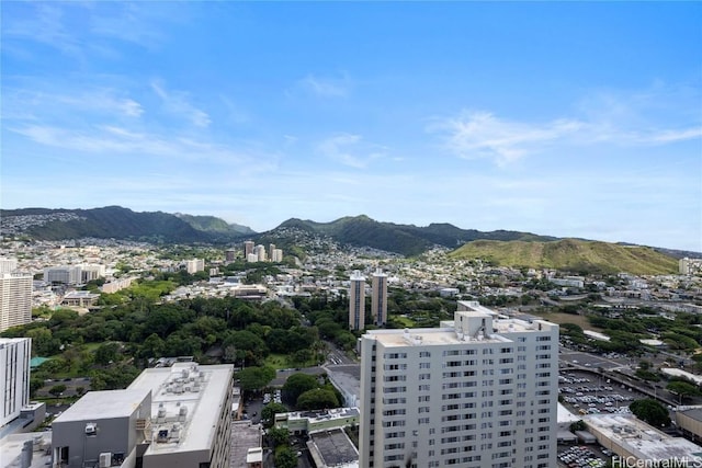 drone / aerial view featuring a mountain view