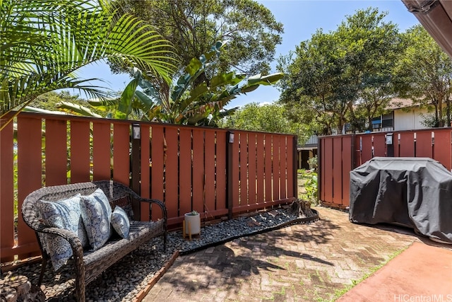 view of patio with area for grilling