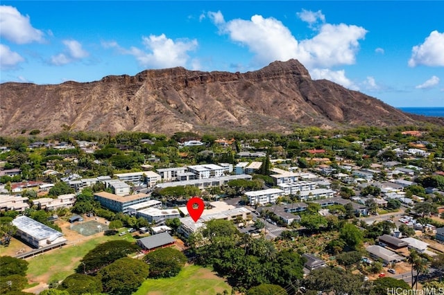 bird's eye view with a mountain view