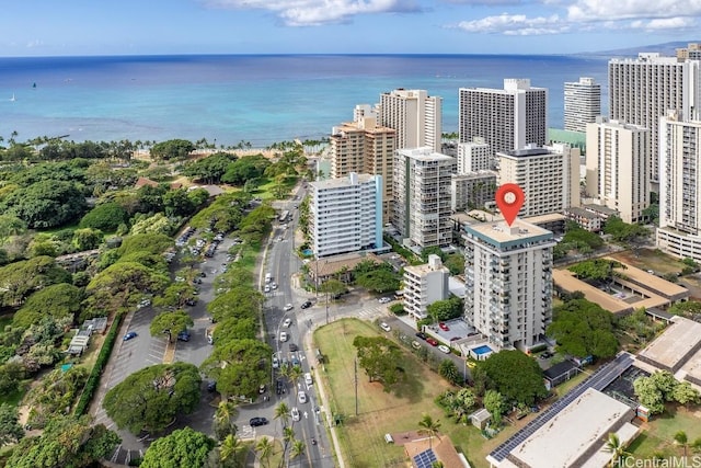 bird's eye view featuring a water view