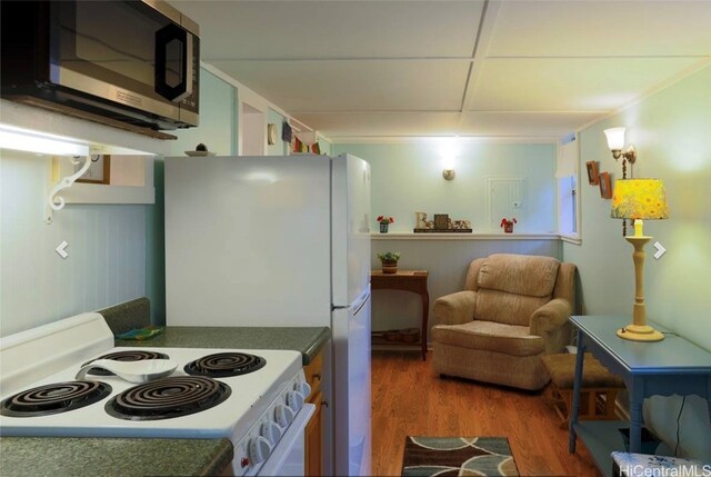 kitchen with hardwood / wood-style flooring and electric range