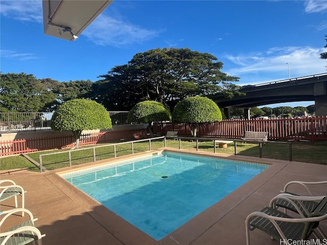 view of swimming pool with a patio