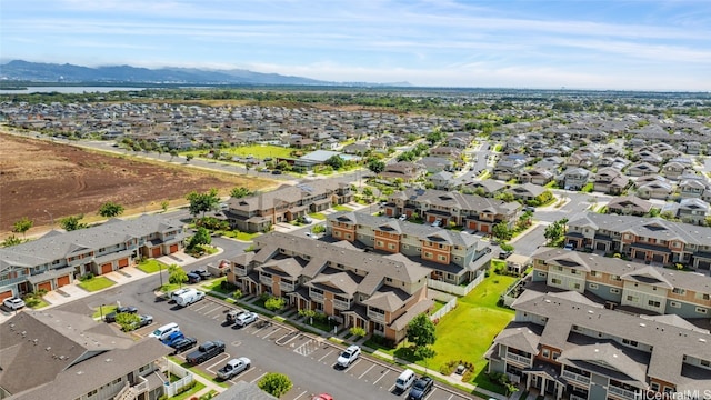 drone / aerial view featuring a mountain view