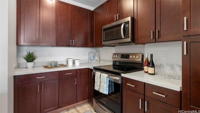 kitchen with light wood-type flooring and stainless steel appliances