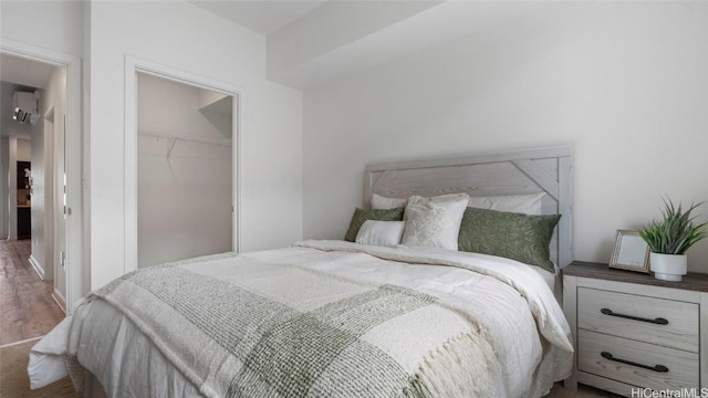 bedroom featuring a closet, hardwood / wood-style floors, and a spacious closet