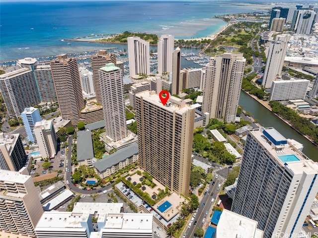 aerial view with a water view