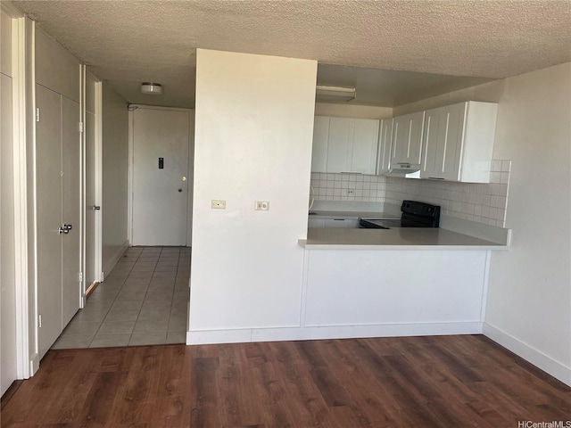 950 Lehua Ave Unit 801, Pearl City, HI 96782 - kitchen featuring black / electric stove, light countertops, white cabinetry, wood finished floors, and under cabinet range hood