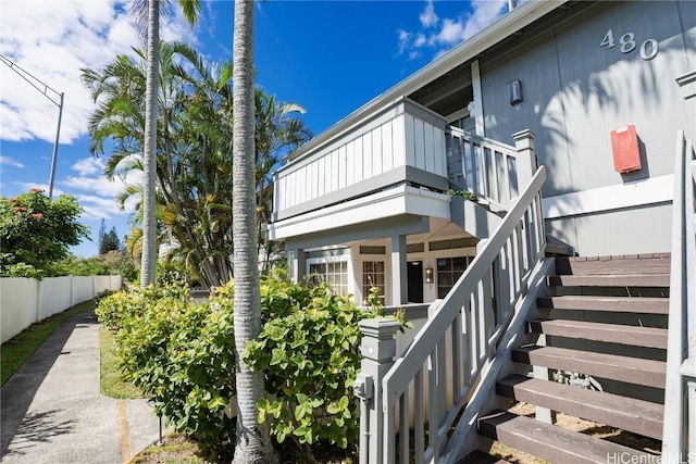 view of property exterior featuring a balcony