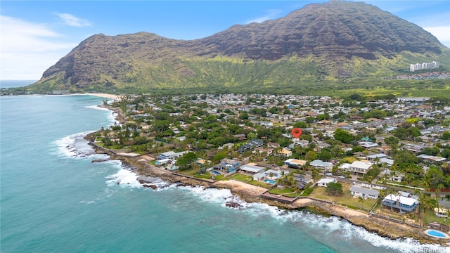 aerial view with a water and mountain view