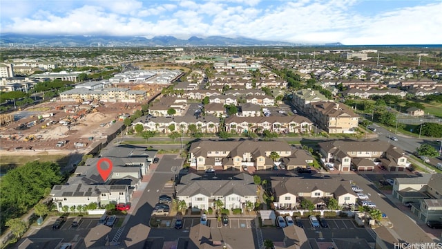 drone / aerial view featuring a mountain view