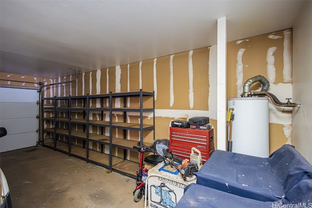 garage featuring water heater