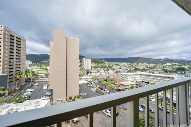 balcony featuring a mountain view