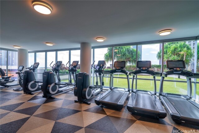 gym featuring a wall of windows and plenty of natural light