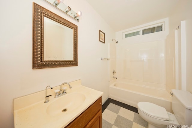 full bathroom featuring shower / bath combination, vanity, and toilet