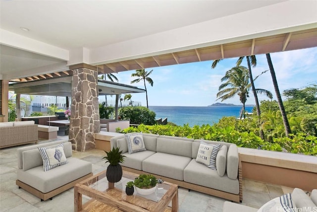 sunroom with a water view