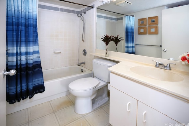 full bathroom featuring shower / tub combo with curtain, vanity, and toilet