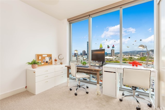 home office with light carpet