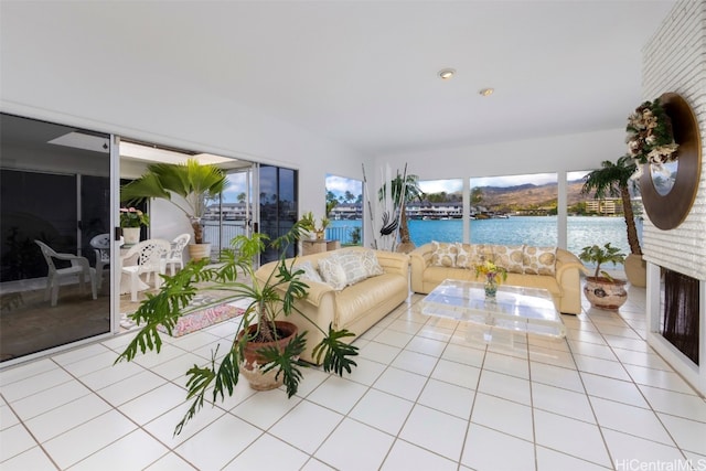 sunroom with a water view