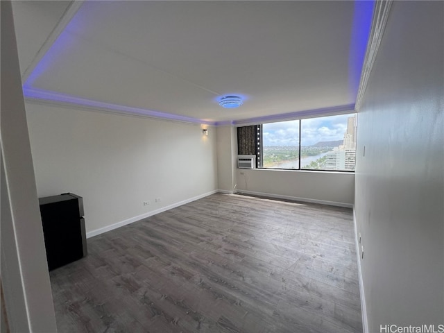 unfurnished room featuring hardwood / wood-style floors and crown molding