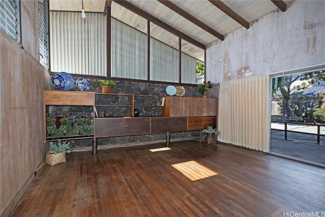 interior space with plenty of natural light, high vaulted ceiling, and hardwood / wood-style flooring