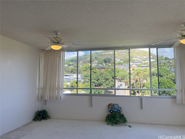 unfurnished sunroom with ceiling fan