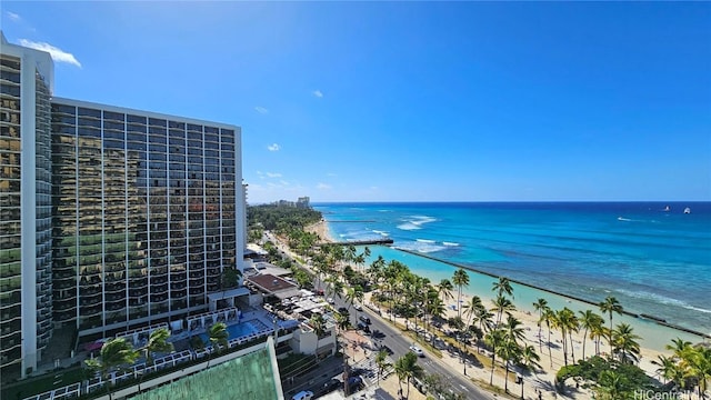 property view of water featuring a beach view