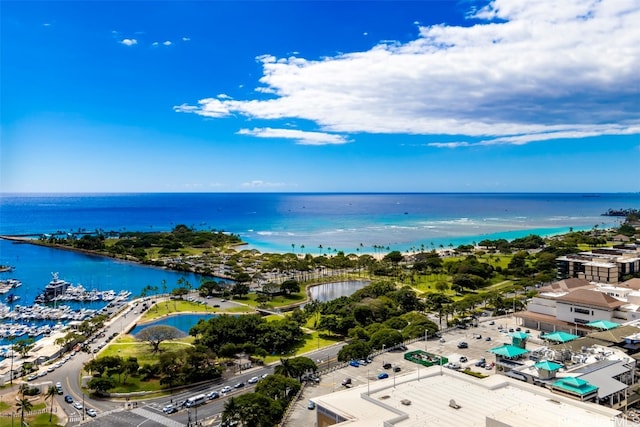 bird's eye view featuring a water view