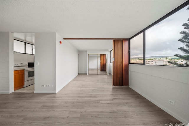 corridor featuring light hardwood / wood-style floors, a textured ceiling, and a wealth of natural light