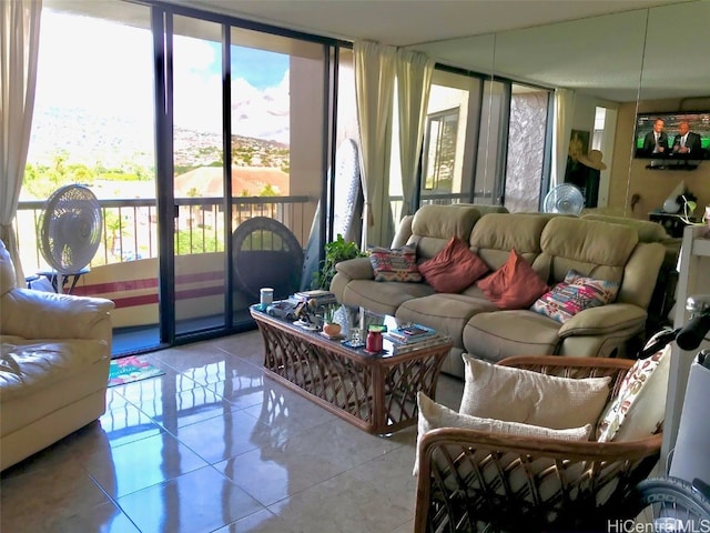 view of tiled living room