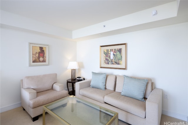 living room with light colored carpet