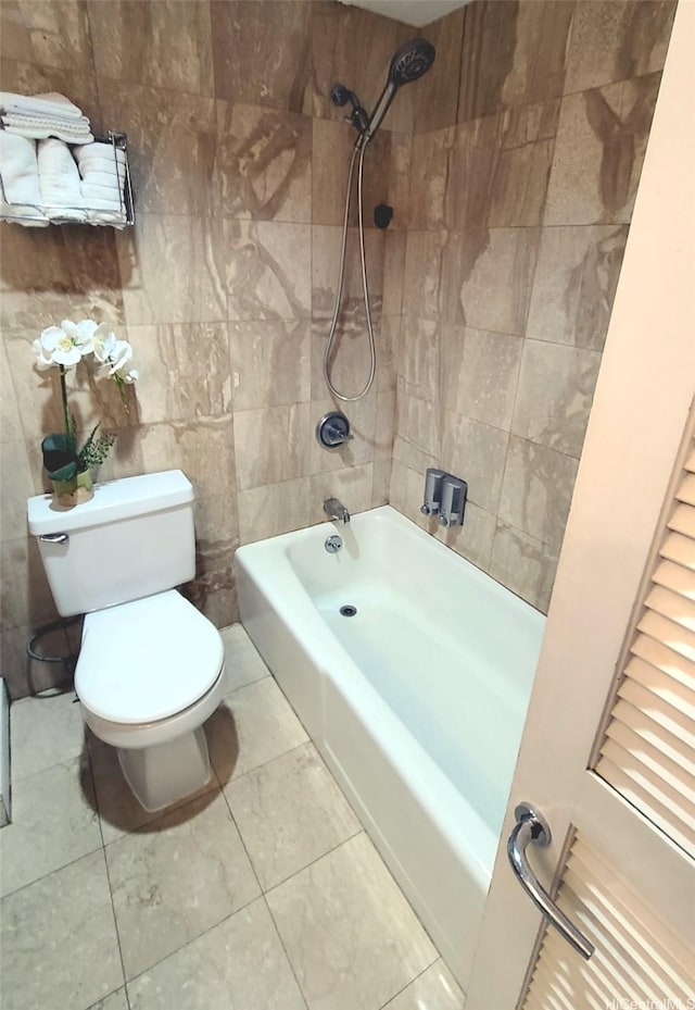 440 Olohana St Unit 1808, Honolulu, HI 96815 - full bathroom with toilet, shower / bathtub combination, tile walls, and tile patterned floors