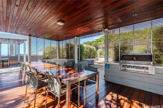 sunroom / solarium with wooden ceiling