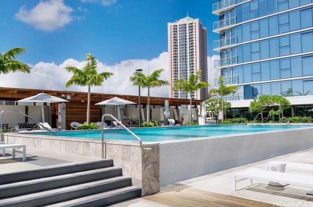 view of pool featuring a patio area