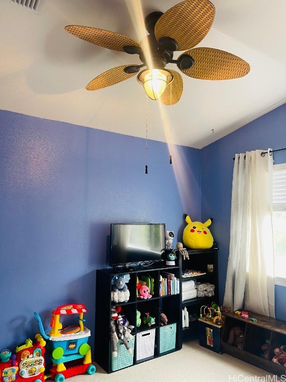 game room featuring ceiling fan